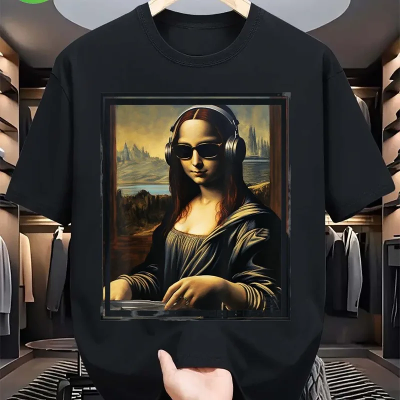 

Футболка Monelisa DJ с узором, модная эстетичная уличная одежда, повседневная уличная одежда с круглым вырезом и короткими рукавами, хлопковая мужская и женская футболка