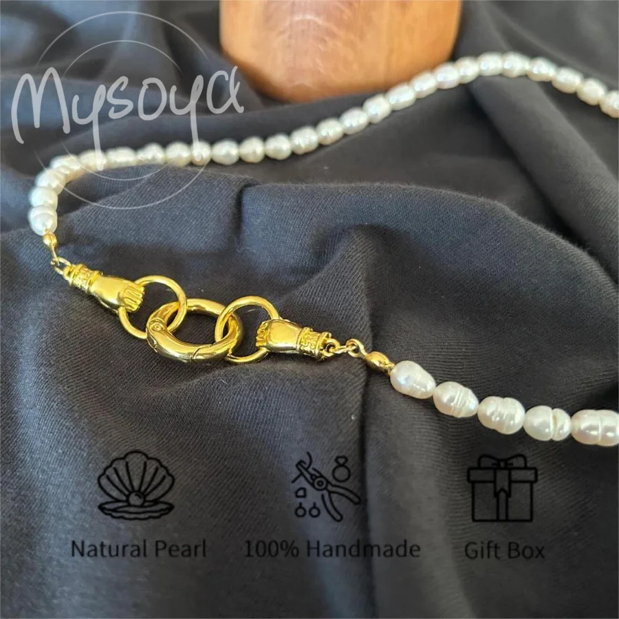 

MYSOYA 7-8 мм ожерелье из пресноводного жемчуга в форме риса, двойное кольцо, дизайн, подарочная коробка, ювелирные изделия унисекс, подарок на свадьбу, день рождения