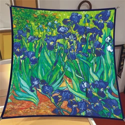 90cm Van Gogh Oil Painting Twill Silk Scarf Fashion Shawl Luxury Brand Square Hijab Scarf Women Bandana Foulard Head Scarves