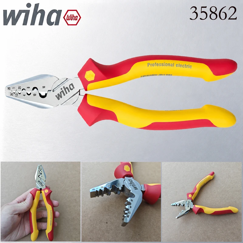 wiha-35862-vde-insulated-crimping-pliers-180mm-electric-ferrule-crimper-for-wire-end-sleeves-025‑16mm²-1000v-ac-electrician