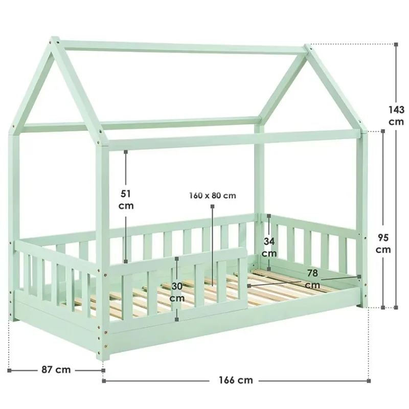 New Style Solid Wood Children Bedroom Furniture Modern Simple Montessori House Shape Design Wood Frame Floor Kids Bed