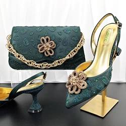 QSGFC New Mature Women Commuter Tote Bag And Stitching Color Matching High Heels Nigeria Ladies Party Shoes Bag Set
