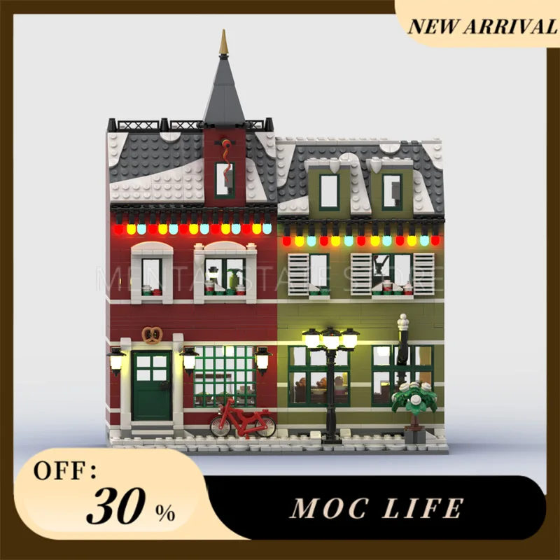 

[1592 шт.] индивидуальные MOC зимняя деревня пекарня креативный набор строительных блоков STEM развивающие игрушки комплект строительной модели подарки