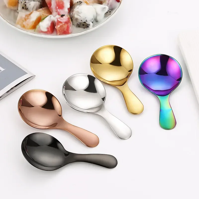 304 Stainless Steel Cute Spoon Adorable Short Handle Creative Kids Utensil for Dessert Baby Milk Powder Easy Clean Durable Safe