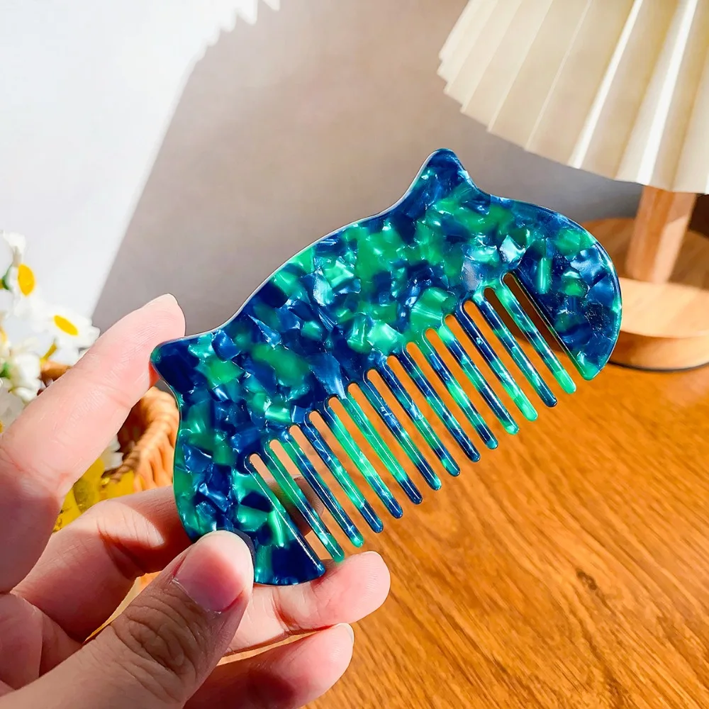 

Cat Ear Shaped Acetate Comb Colorful Hair Styling Tool Makeup Comb Hair Accessories Wide Toothed Hairdressing Comb Dormitory