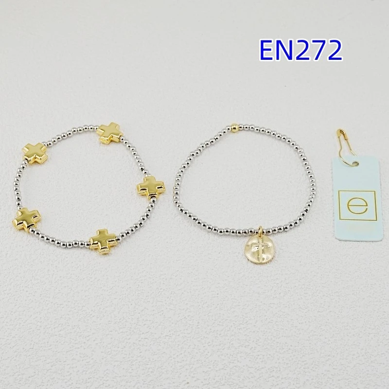 

VKVVA Fashion Jewelry Sliver-plated Cross Charm and Round Cross Stack of 2 Bead Bracelets,Birthday Gift for Women Daily Layering