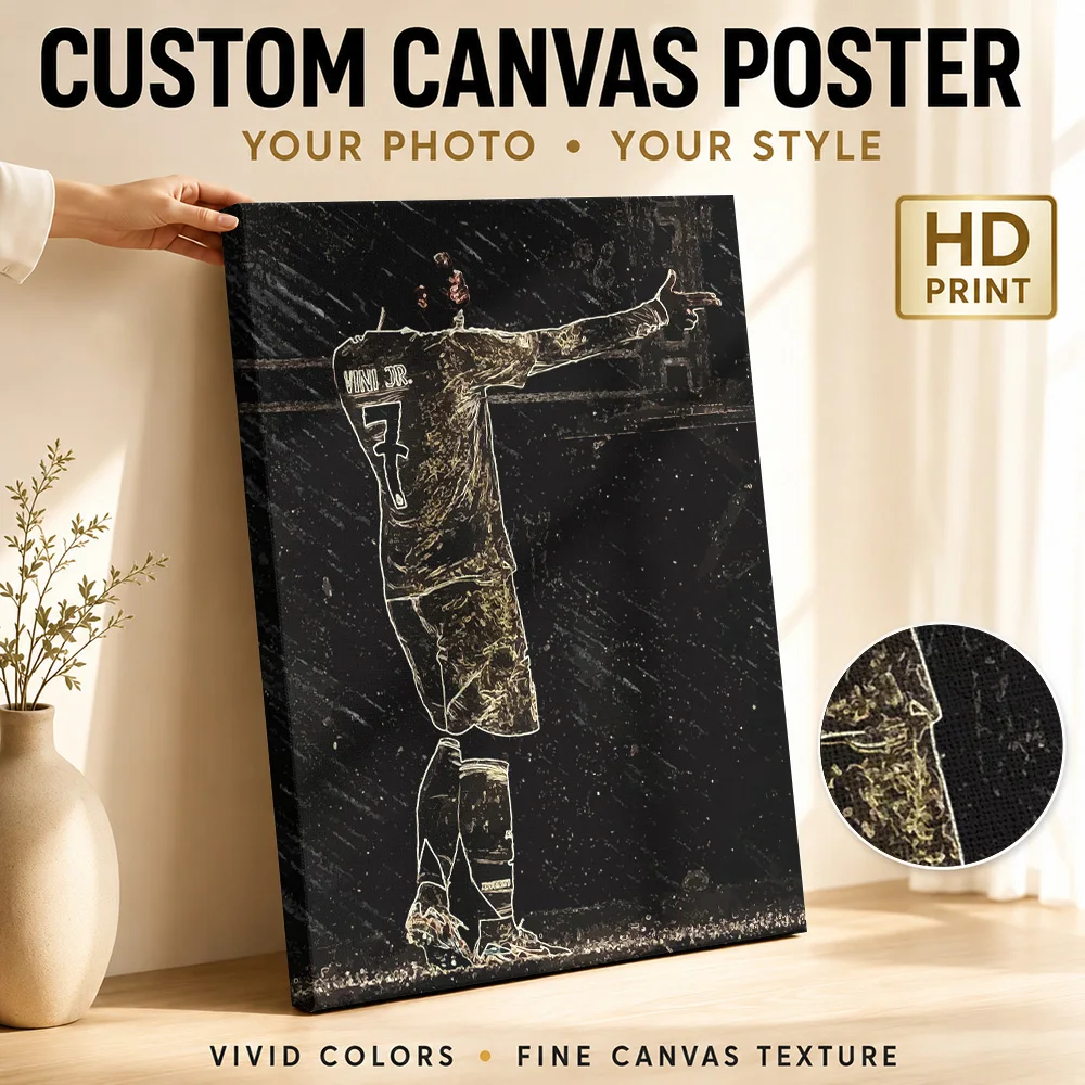 Vini Jr Soccer Tribute Canvas Poster Vintage Style Canvas Wall Art With Personalized Photo For Home Gym Ideal Supporter Gift