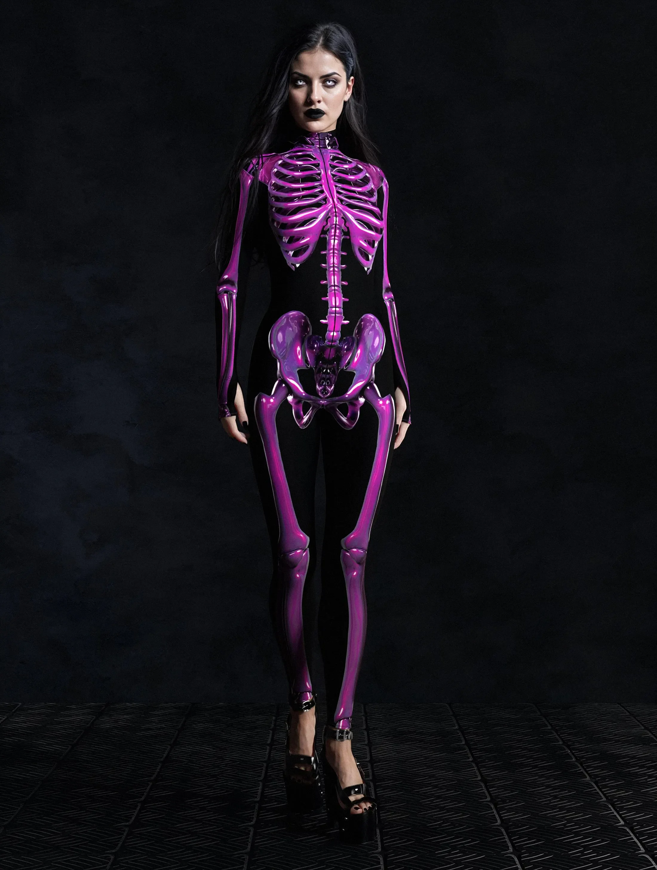 

Purple Skeleton Women Zentai Suit Halloween Bodysuits Cosplay Jumpsuits Carnival Party Nightclub Robot Costume 2025
