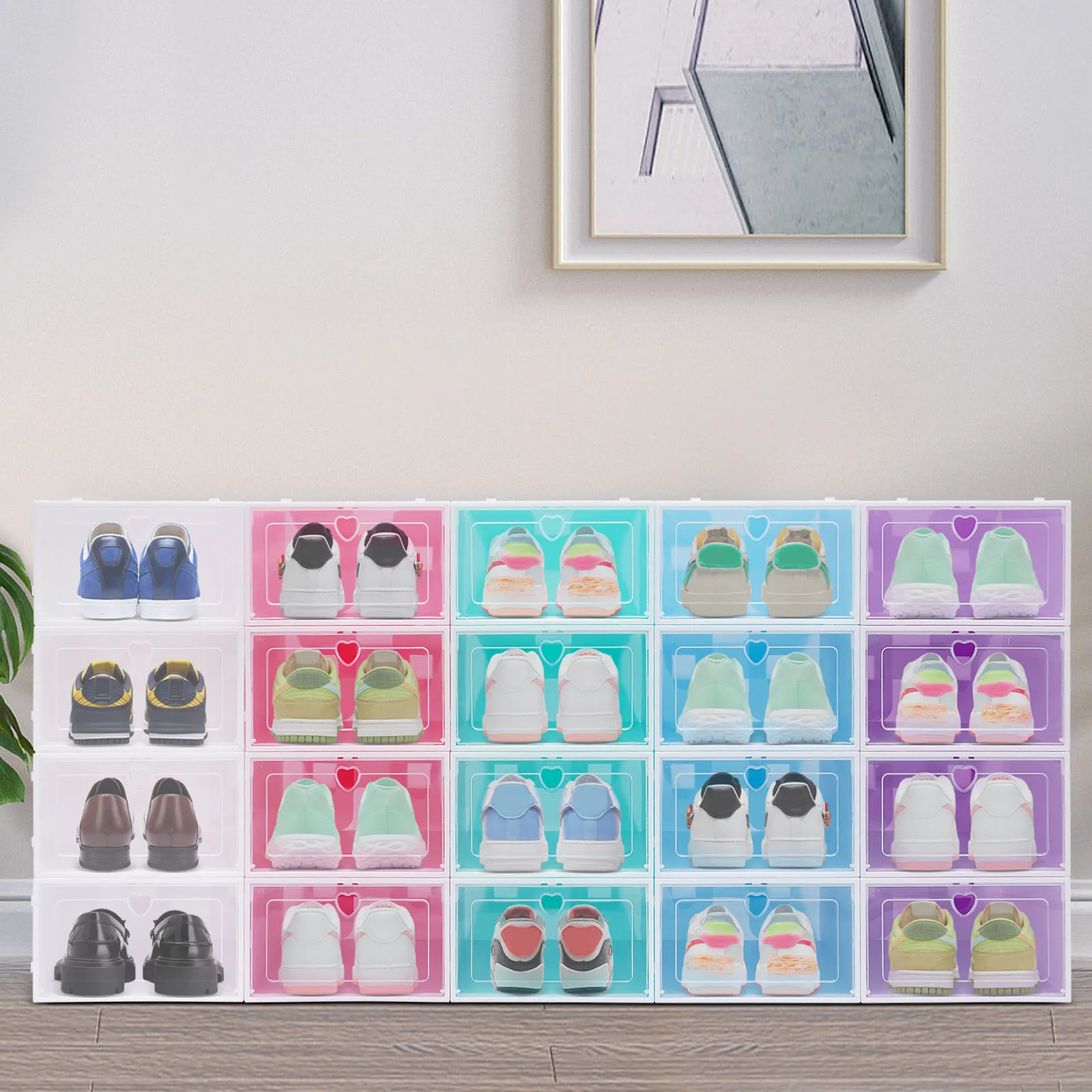 20er-Pack Transparente Schuhboxen, Harte Kunststoff-Schuhbox mit Deckel, Stapelbare Kunststoff-Schuhbox für Flache Schuhe, Sportschuhe, Farbig – Detail 8