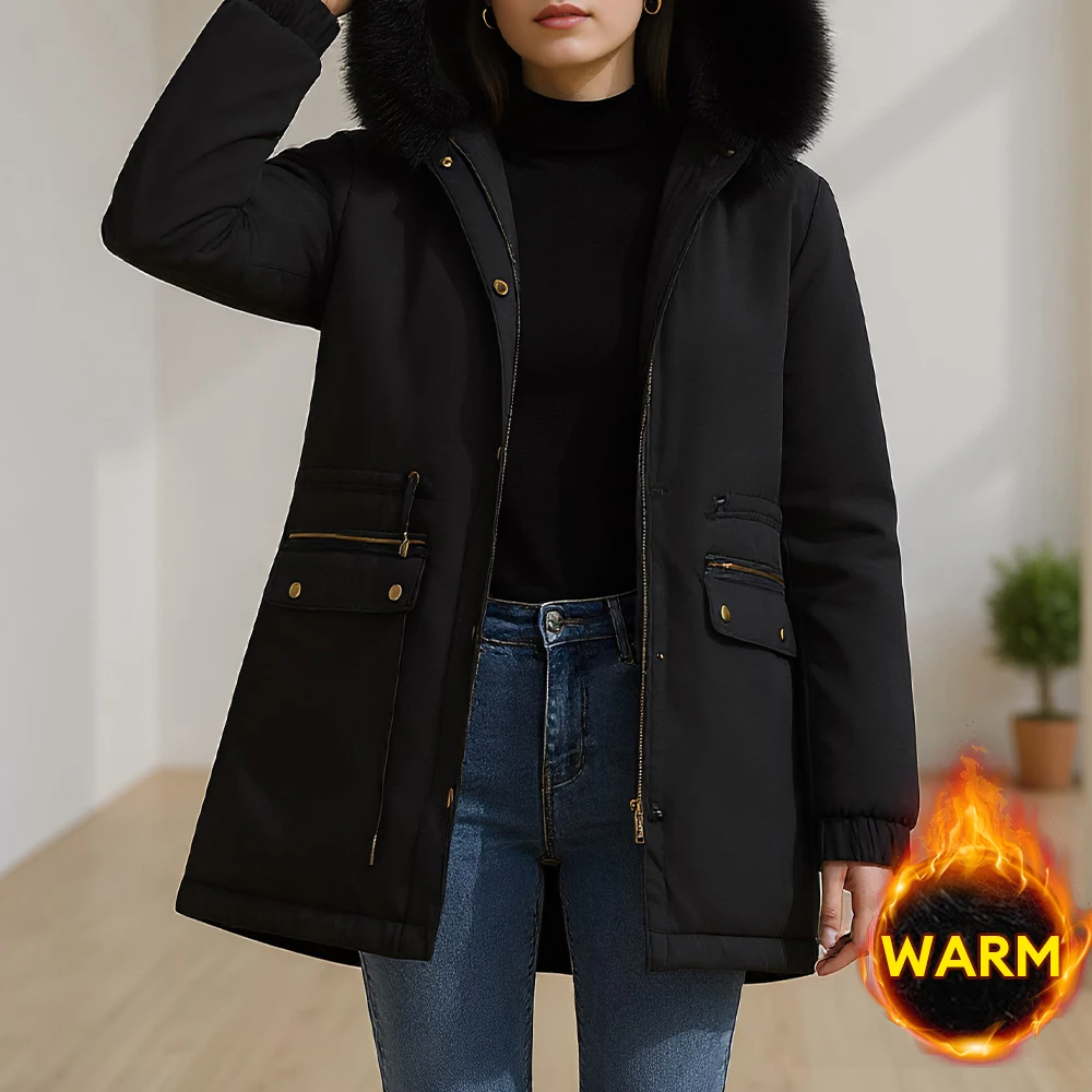 

Women's Coats 2025 Autumn Winter Jacket Hooded Jacket Fur Collar Thick Warm Snow Wear Padded Parka Outwear Clothing