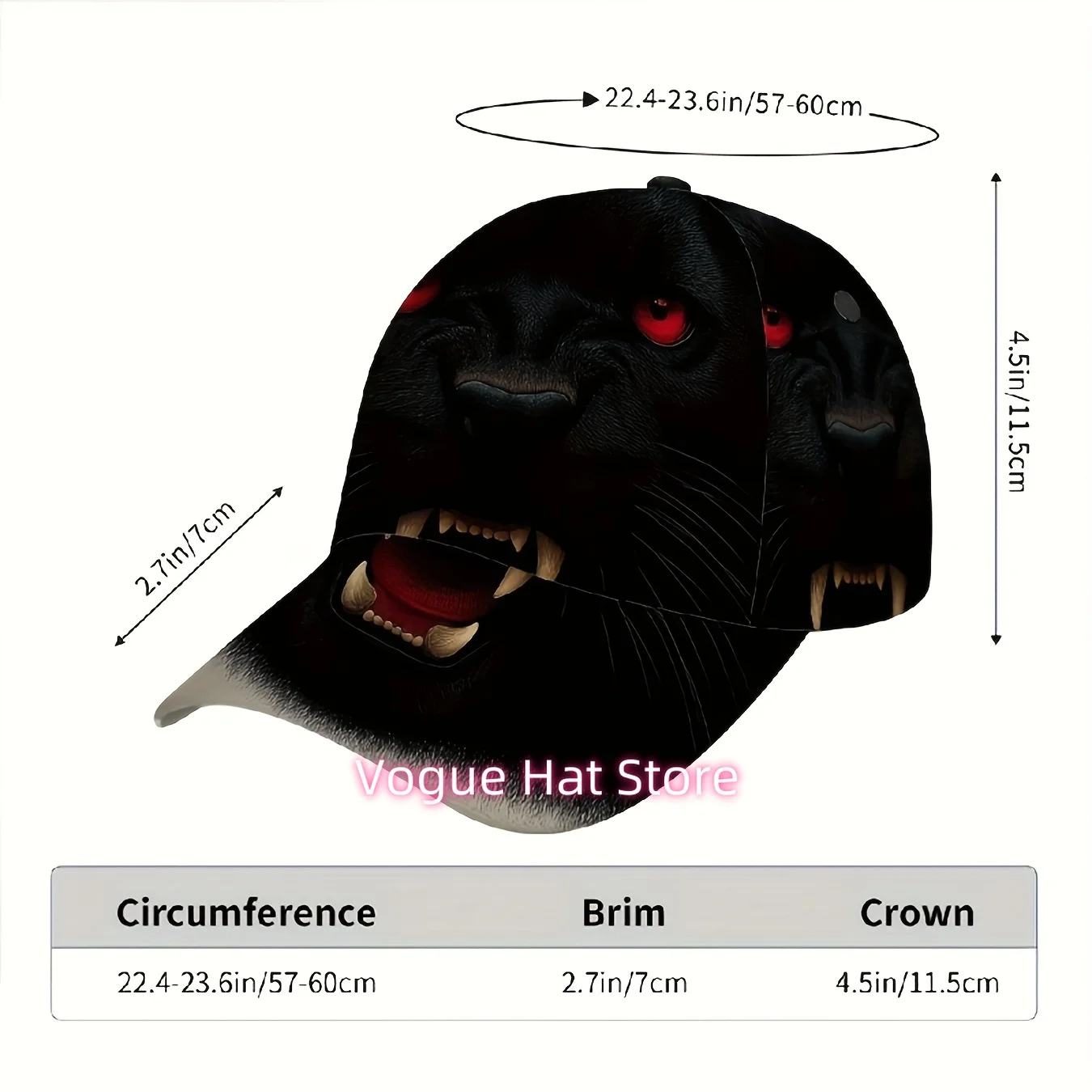 1pc Men's Fierce Panther Print Baseball Cap - Lightweight Adjustable Duckbill Hat with Glowing Red Eyes, Black & White Design fo