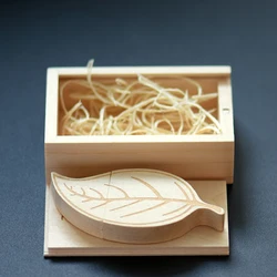 JASTER Tree Leaves USB 2.0 Flash Drive Wooden Gift Box Pen Drive Real Capacity Bamboo Memory Stick 64GB/32GB/16GB/8GB U Disk