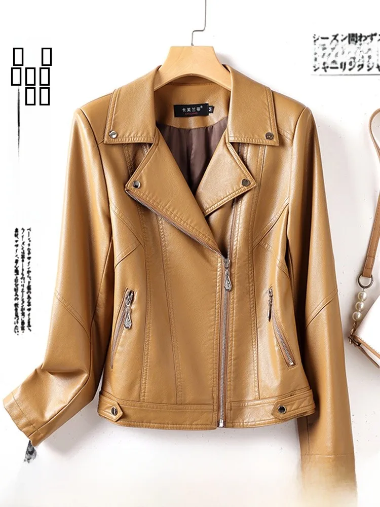 Nuova Giacca in Vera Pelle da Donna per Primavera e Autunno, Stile Motociclista, Taglia Piccola, Cappotto in Pelle di Pecora