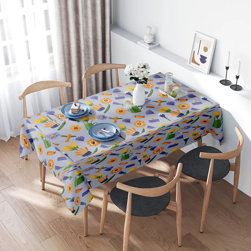 

Modern Pattern TableclothFlowers Food Design for Dining Room Decoration Washable Polyester Fabric for Home Kitchen Supplies Acce