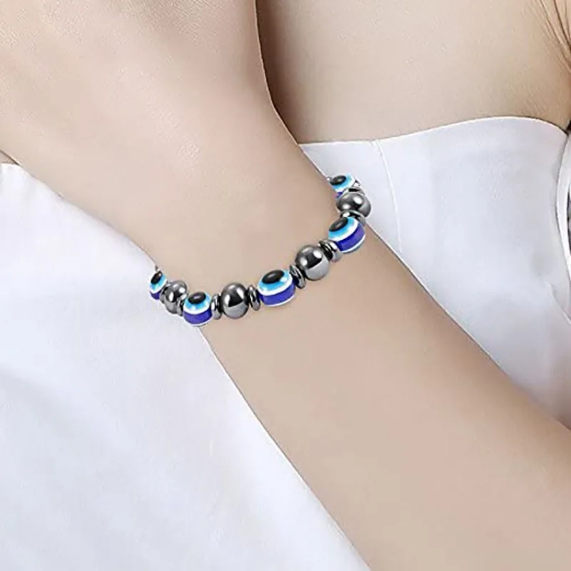 2024 New Niche All-in-one Fashion Magnetic Black Magnet Bracelet Resin Blue Eyes Hand-woven Leather Rope