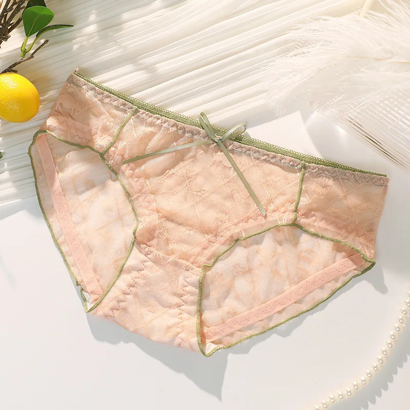 Summer Thin Bow Sexy Lace, Breathable and Comfortable Personalized Cotton Crotch Low Waisted Triangular Underwear WOMEN Panties