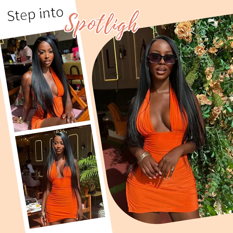 13X6 Synthetic Lace Straight Wig High Quality 30Inch Straight Ombre Chocolate Brown Lace Wig Cosplay Part Wig For Women Lace Wig