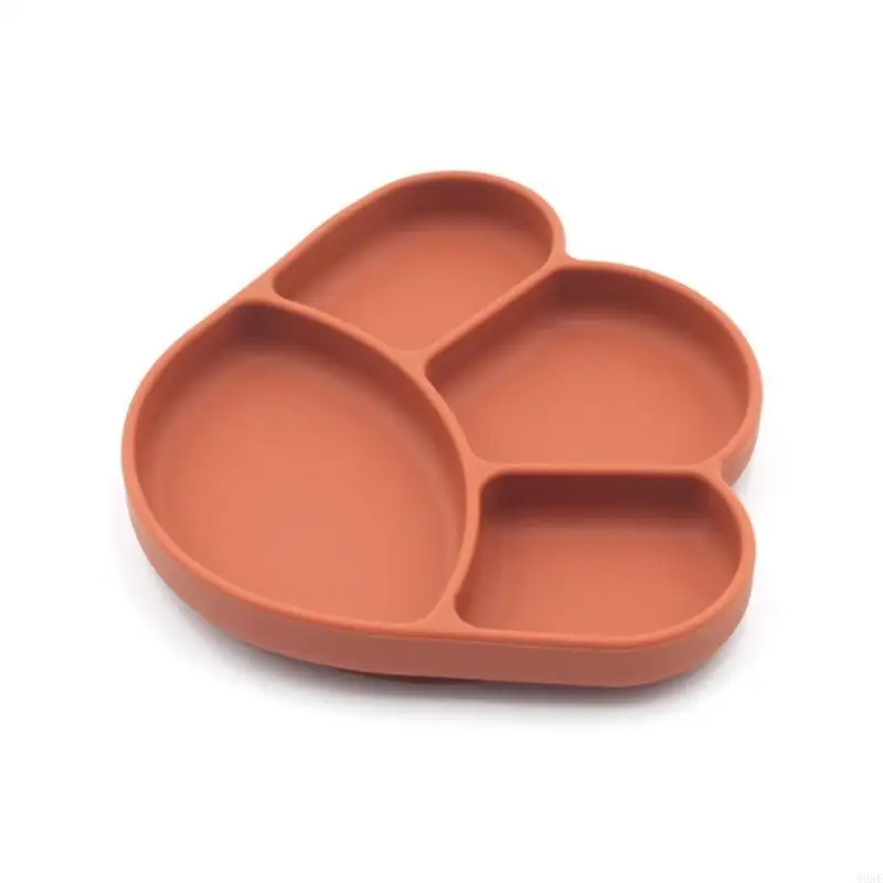 

95AE Baby Suction Bowl Divided Dinner Plate Infants Learning Feeding Dish Non-toxic Silicone Solid Color Bowl