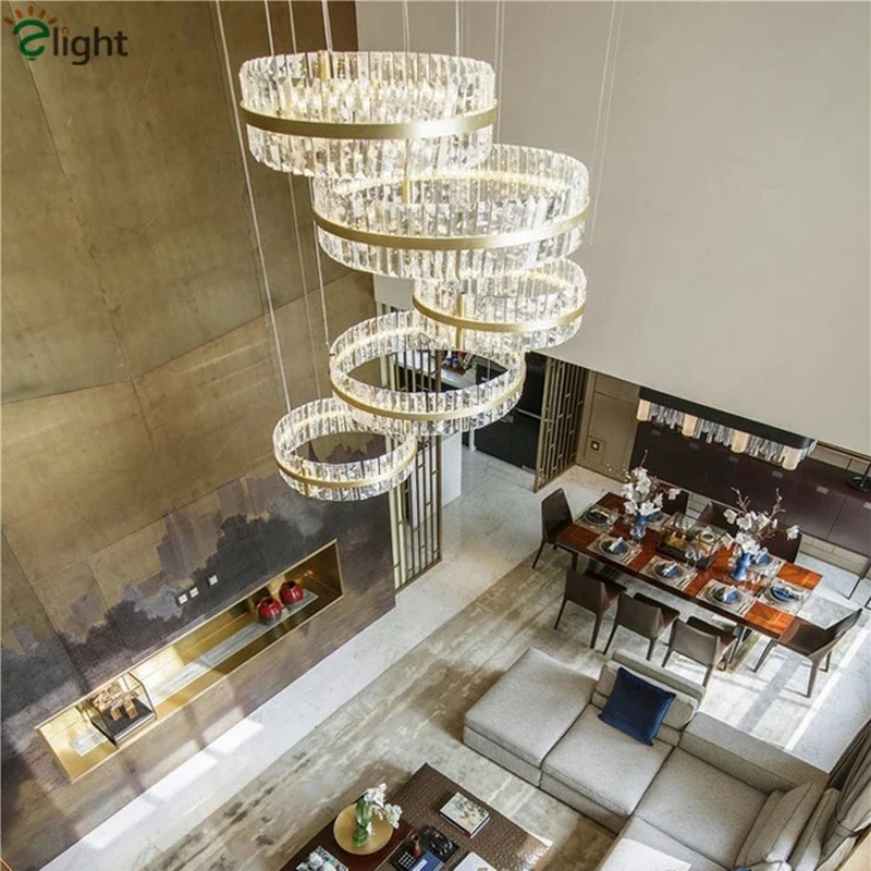 Crystal Chandelier Modern Lustre Dimmable American Round Metal Luminarie Pendant Lamp Gold Crystal Living Room Light Home Decor