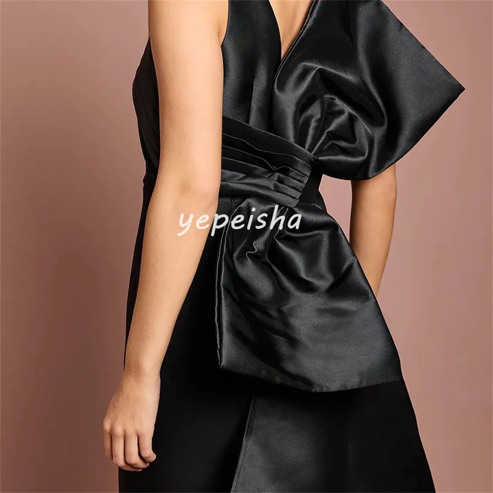 Customized Fashion Exquisite Jersey Draped Bow Pleat Straight Square Neck Midi Dresses Bespoke Occasion Dresses Sizes Available