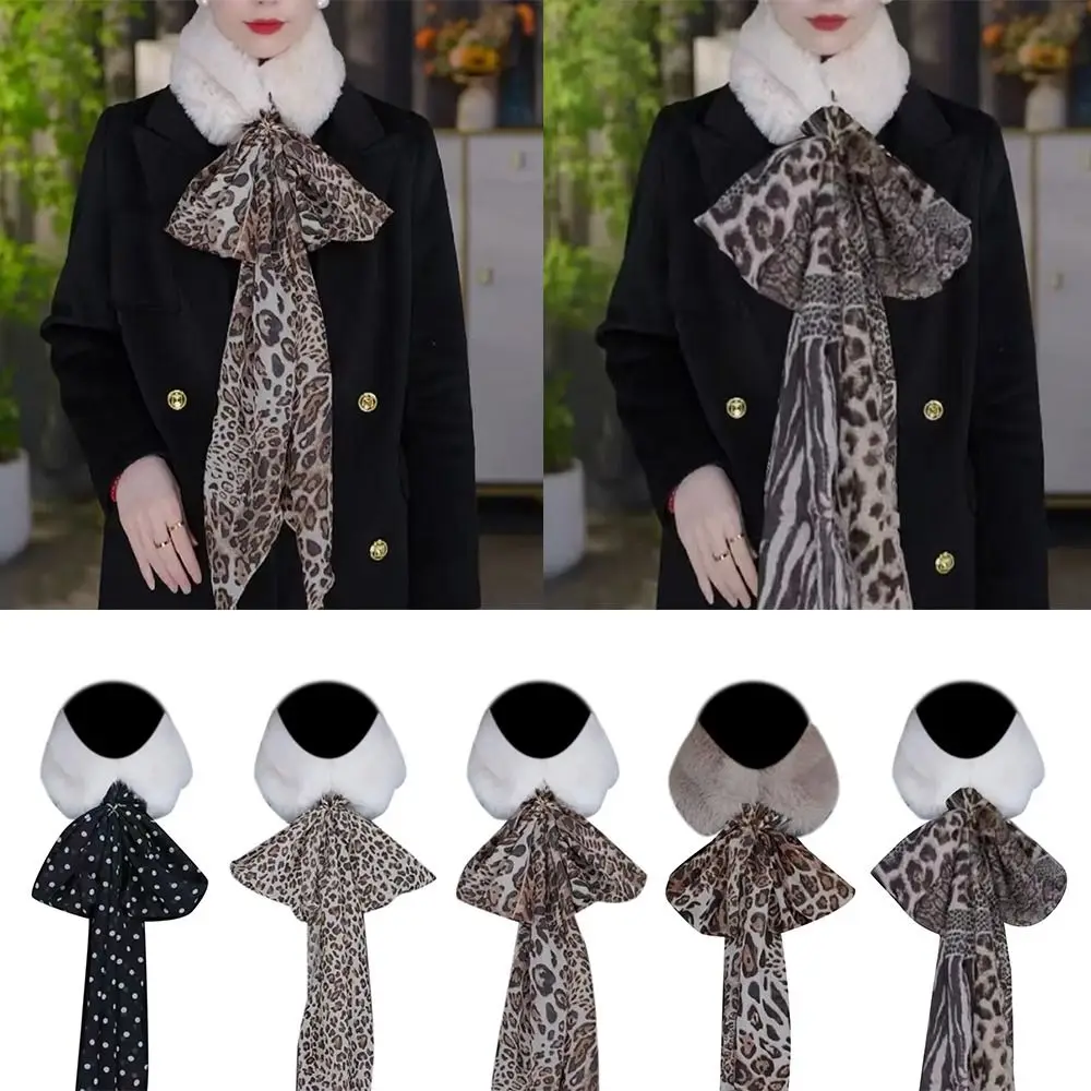 Bib Thermal Neck Warmer Scarf Thickening Windproof Autumn Winter Plush Scarves Snap Fastener Leopard Print Silk Scarf