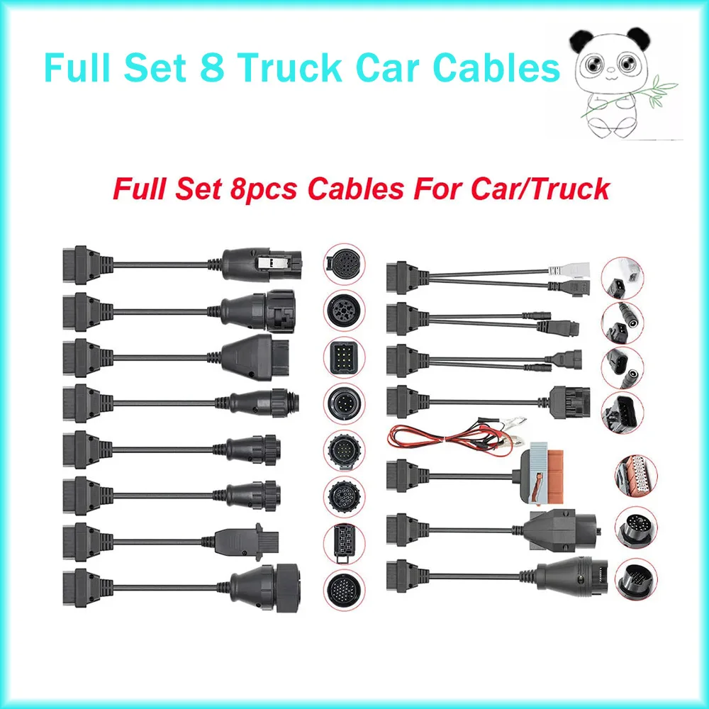 

Full Set 8 Cables For Truck Car OBD OBD2 Diagnostic Connector 8pcs Car Cables Kit Full Pins Activated Truck Cables Adapters