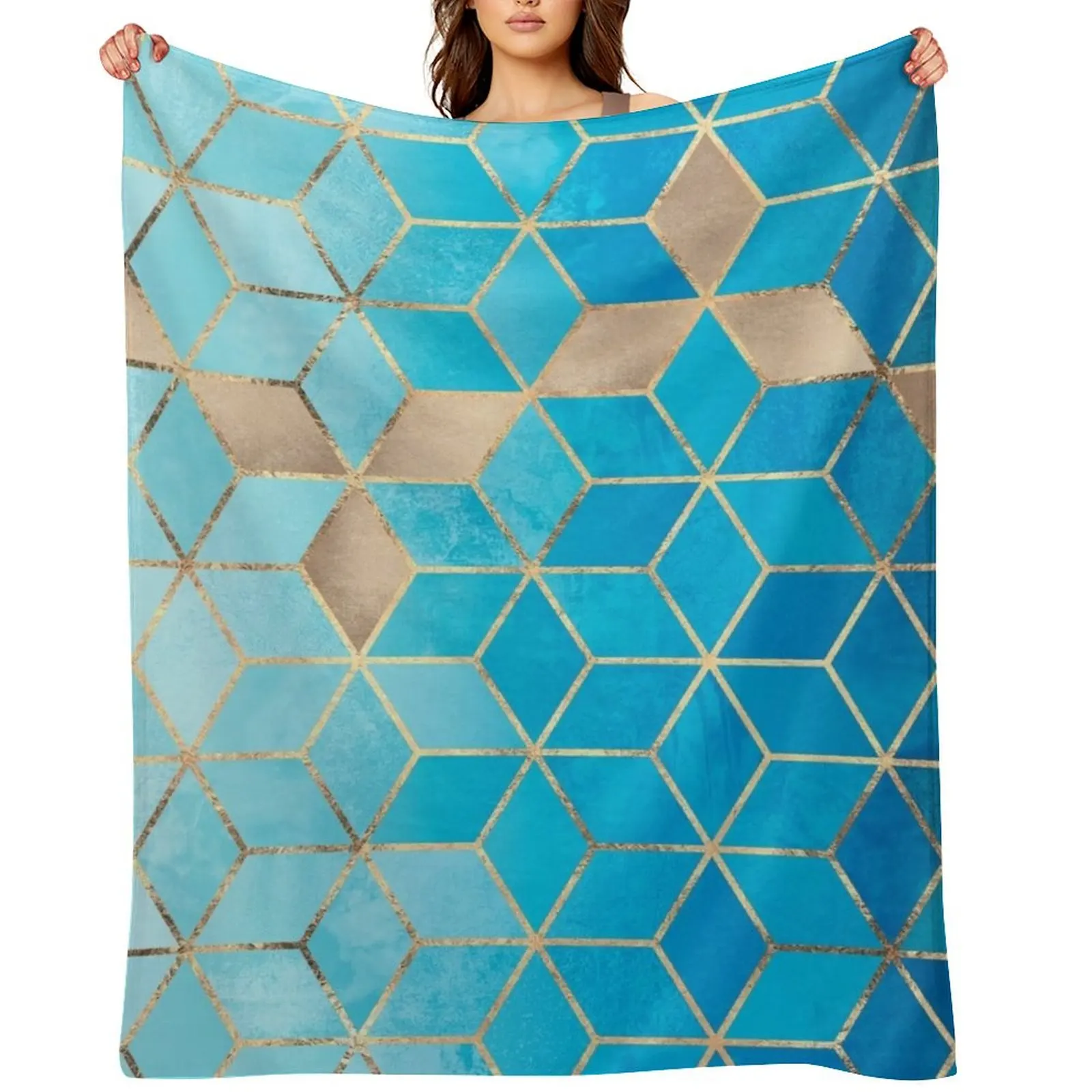 

Sea And Sky Cubes Throw Blanket Heavy Hairy Decorative Throw Picnic Blankets