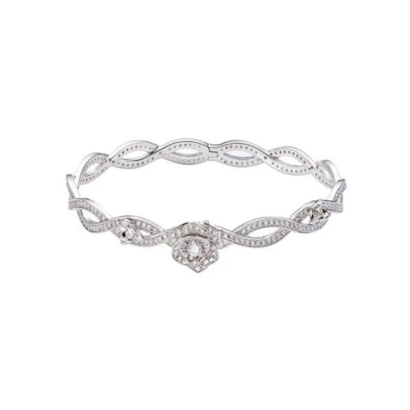 Europe America Designer Collection Style Women Lady Silver Color Settings Full Cubic Zircon Vine Flower Bangle Bracelet