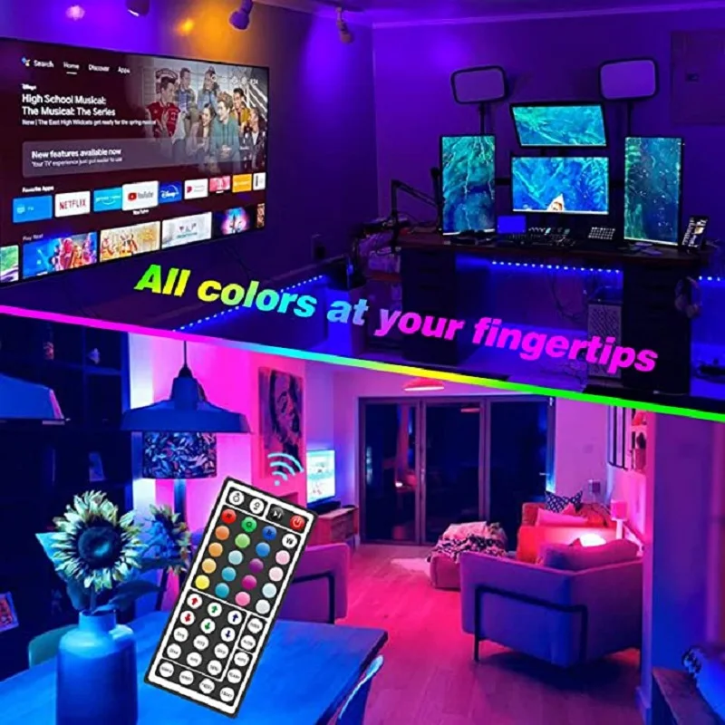 RGB APP Control LED Strip Lights Color Changing Lights with 44 Keys Remote 5050 Mode for Room Decoration Bluetooth TV Background