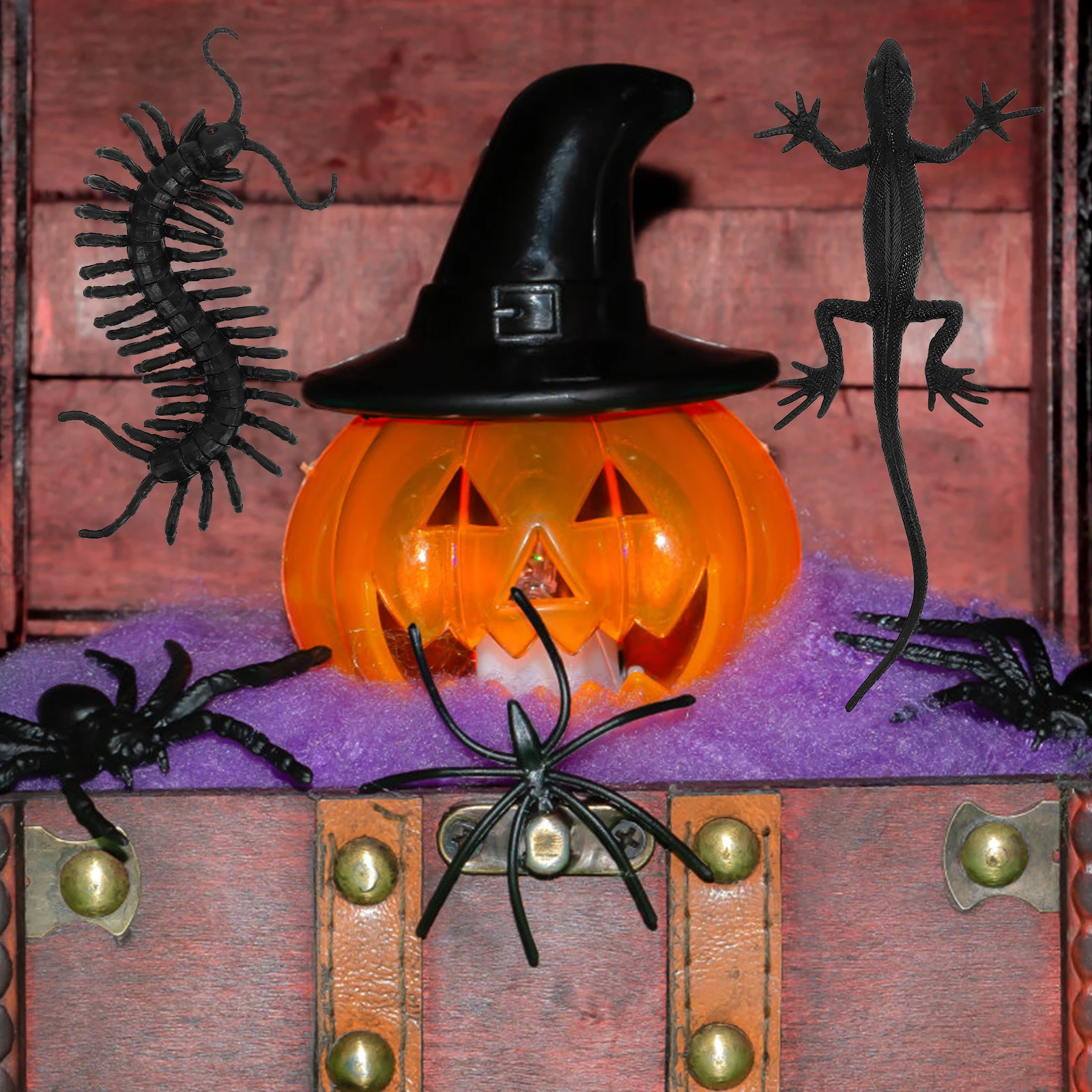 18 pz Simulato Animale Decorazione Scherzi di Halloween Giocattolo Falso Serpente Pipistrello Scorpione Gecko Centipede Ragno Puntelli Del Partito Set Cosplay