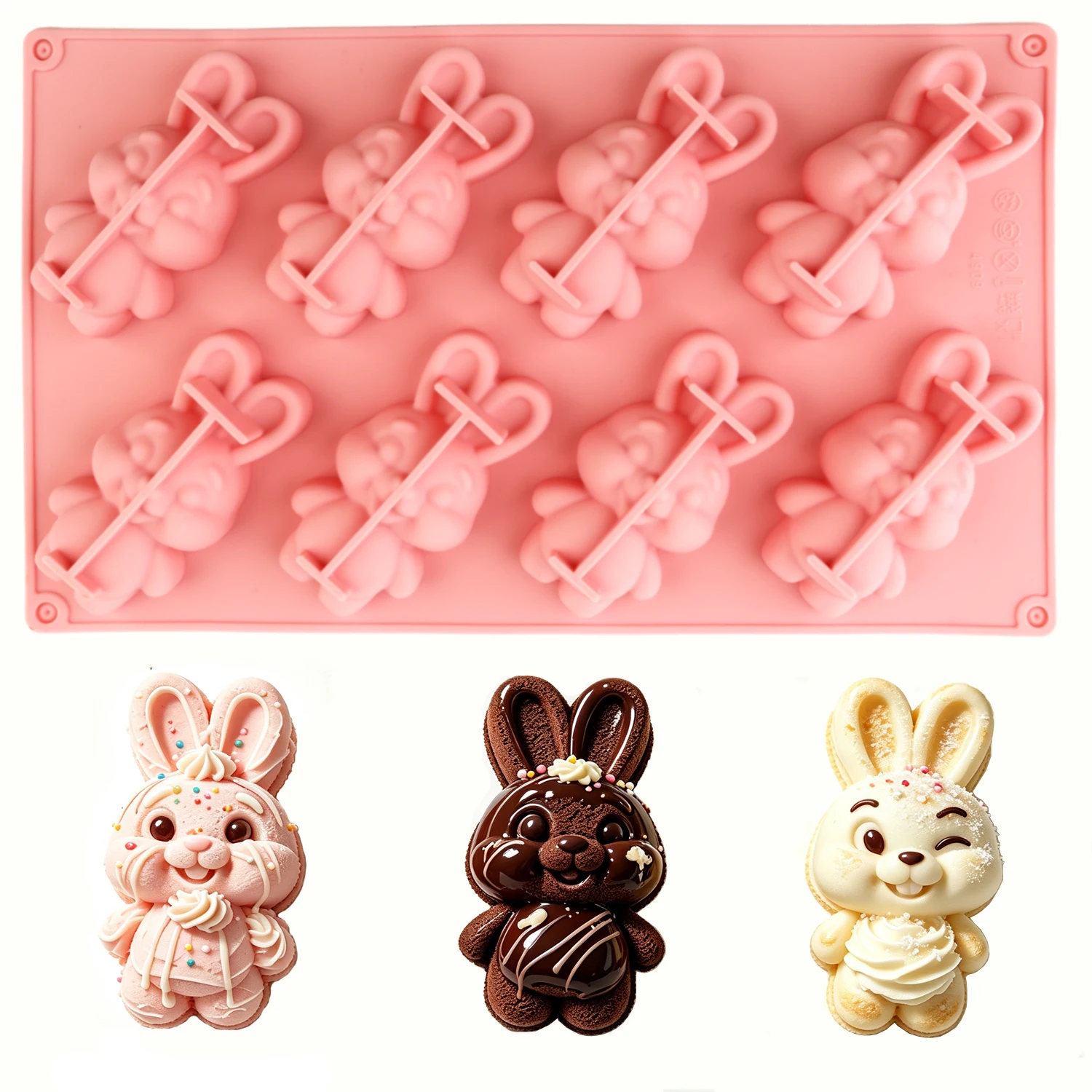 Cute Rabbit Silicone Baking Mold, Non-Stick and Easy to Demold, Food-Grade Silicone, 8-Cavity Capacity, Can Make Cupcakes, Chocolate, Cake Decorations, and Other Baked Goods, DIY for Beginners, Baking Gifts, Home Bakin