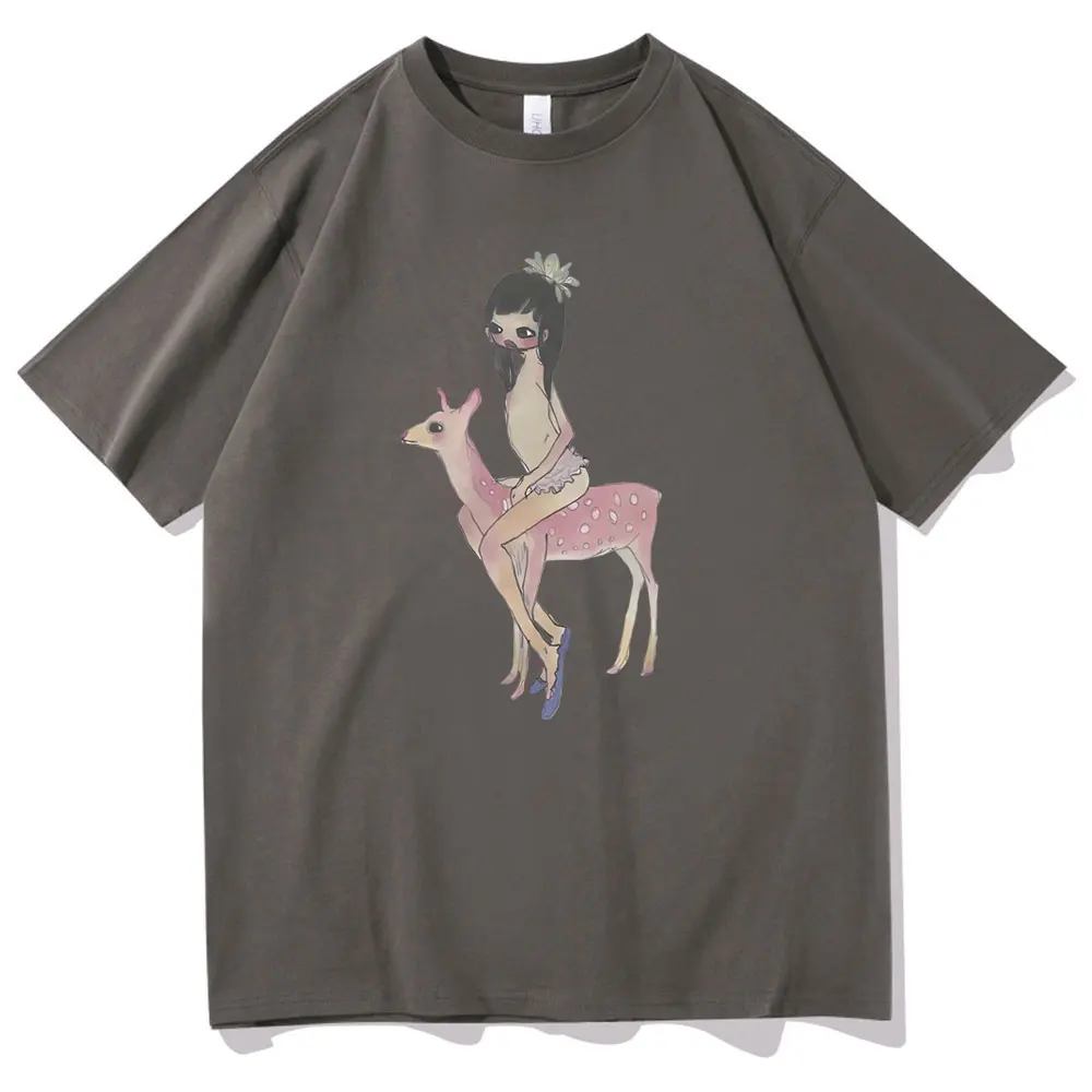 Yoshitomo Nara Aya Takano Grunge Girl Riding Pink Deer Art Baby Graphic T-shirts Men Women Cartoon Funny Tees Oversized Tshirt