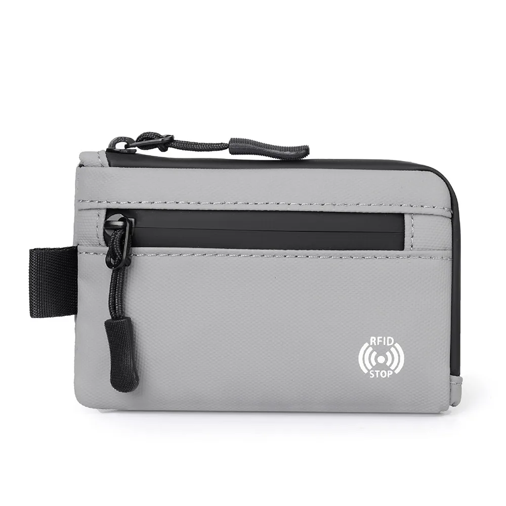 Portable RFID Blocking Rfid Credit Card Holder Ultra-Thin Zipper Men Wallets Anti-Theft Nylon Zipper Coin Purse