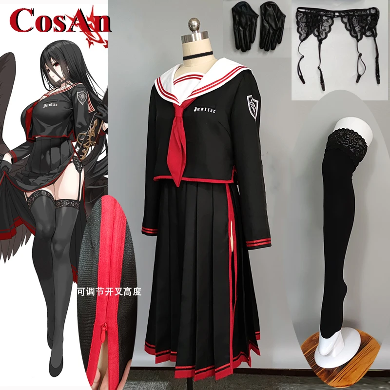 

CosAn Game Blue Archive Hanekawa Hasumi Cosplay Costume Gorgeous Black Sailor Dress Activity Party Role Play Clothing