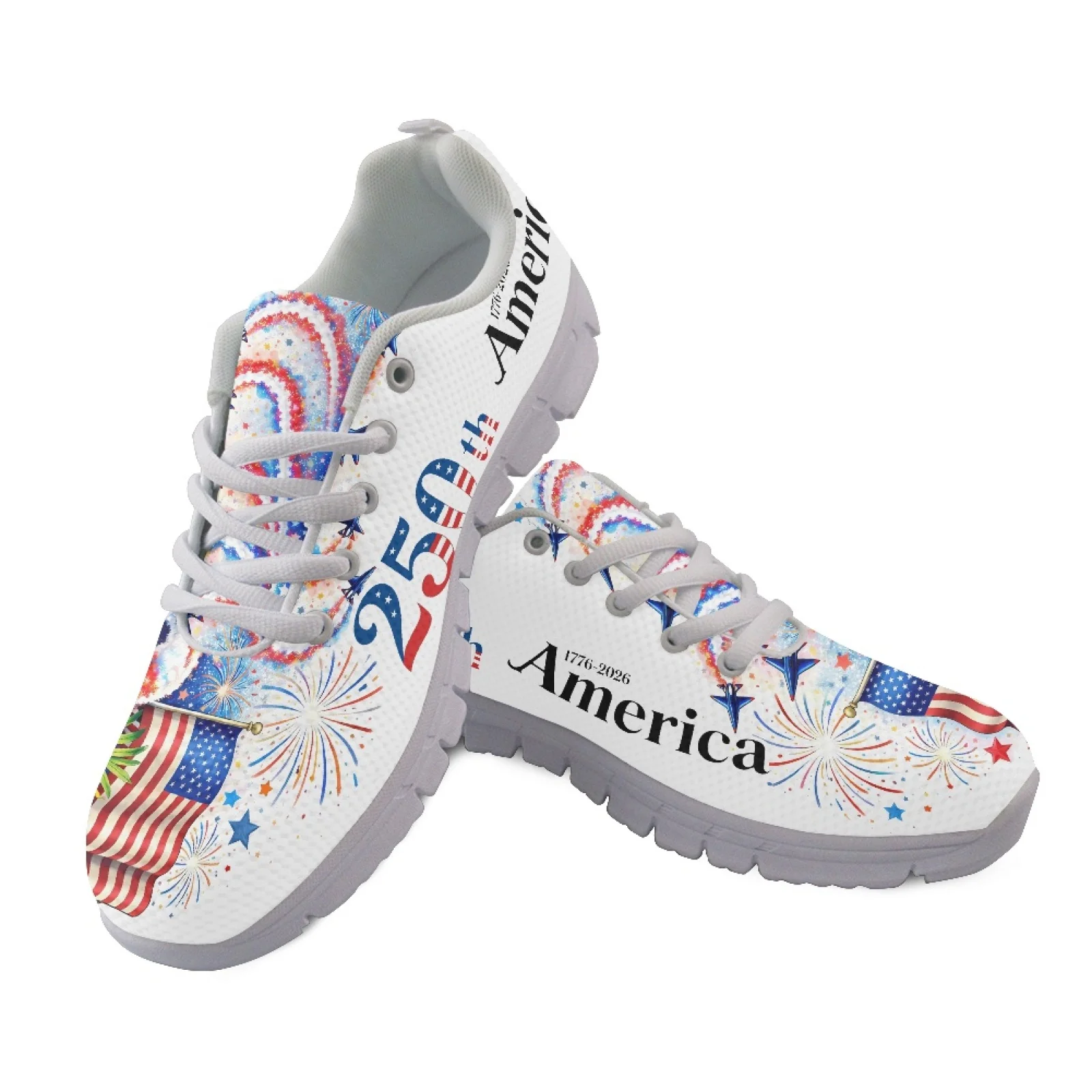 Coloranimal 250 Years Patriotic Print Sports Trainers Mesh & EVA Sole Running Sneakers Lace-up Running Shoe for Women