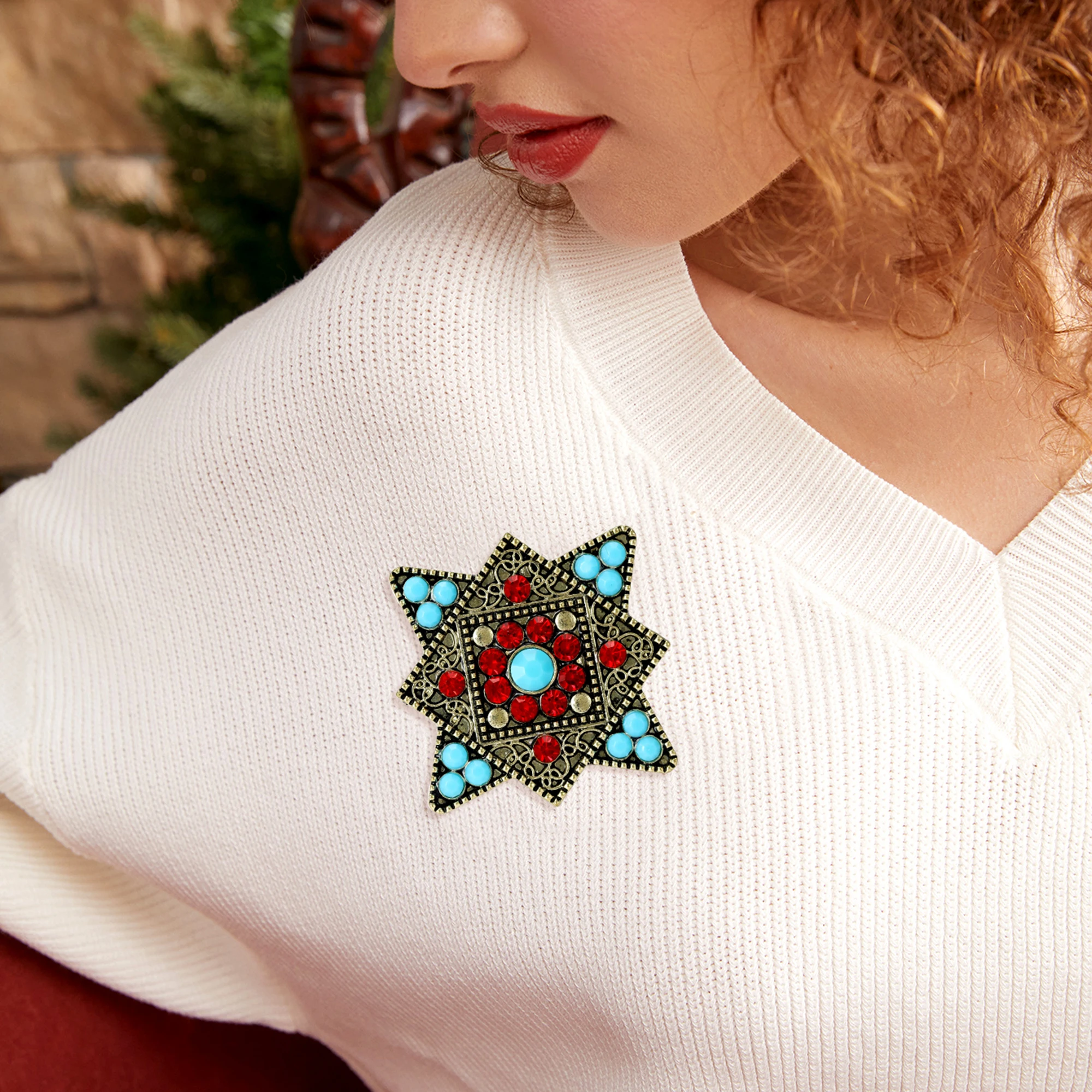 Beaut&Berry Vintage Rhinestone Turkish Brooches for Women Unisex Creative Pins Casual Party Jewelry Accessories Gifts Decoration