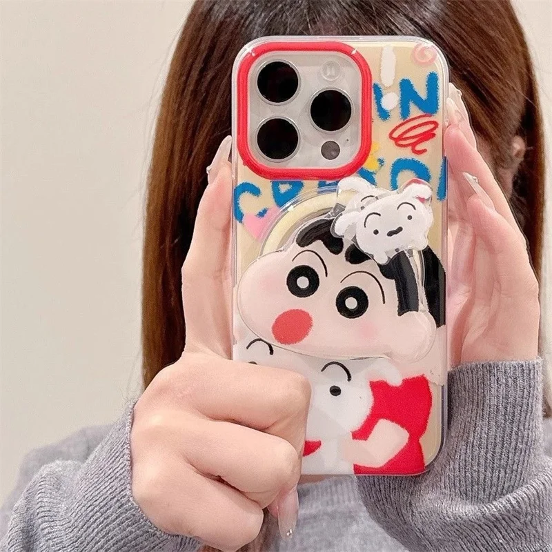 

Japan anime Cute Crayon Shin -chan Magsafe Wireless Charging Phone Case for iPhone 13 14 15 16 Pro Max cartoon Magnetic Holder