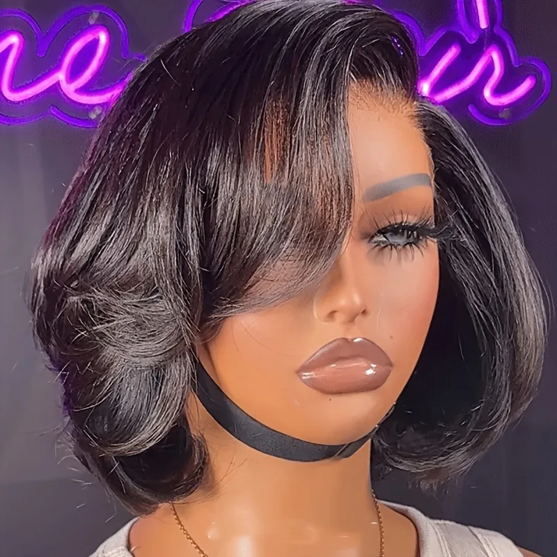 Perucas sem cola cabelo humano bob em linha reta perucas dianteiras do laço do cabelo humano para iniciantes perucas sem cola 13x4 fechamento do laço peruca de cabelo humano fo