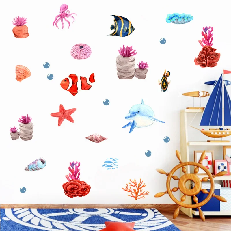 ملصقات حيوانات على شكل سمكة صغيرة مضيئة للحياة البحرية لغرفة المعيشة وغرفة المعيشة، شارات جدارية ذاتية اللصق وقابلة للإزالة