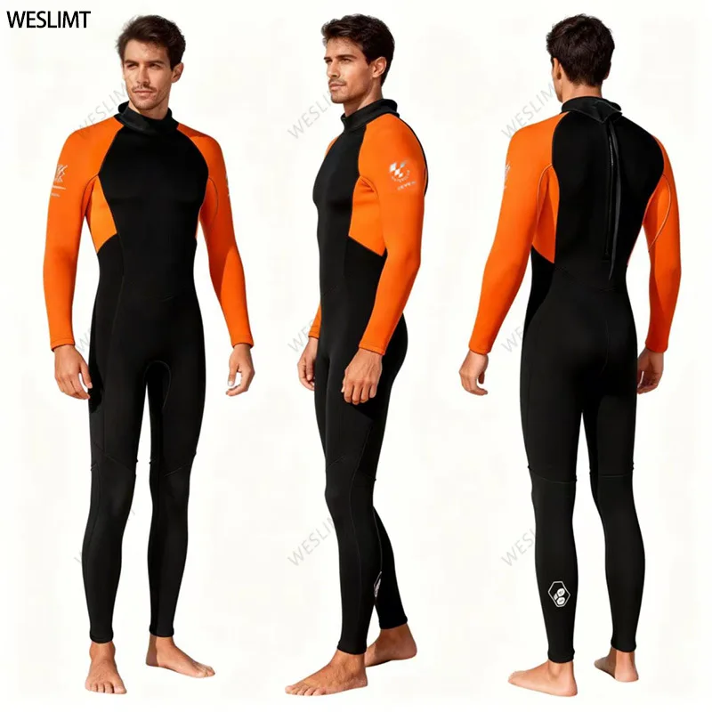 3Mm Wetsuit Men's Rear Zipper Wetsuit Cold and Warm Diving Free Diving Snorkeling Long Sleeves Trousers Thickened