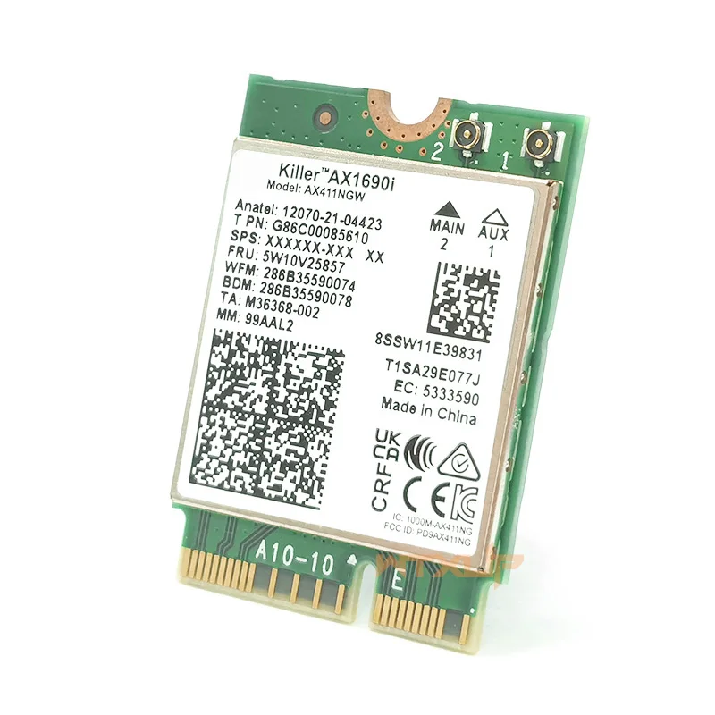 AX1690I WiFi Card with 8DB Antenna AX411 Wi-Fi 6E Speed 2.4Gbps 802.11AX 2.4/5/6GHz Bluetooth 5.3 Wireless Module