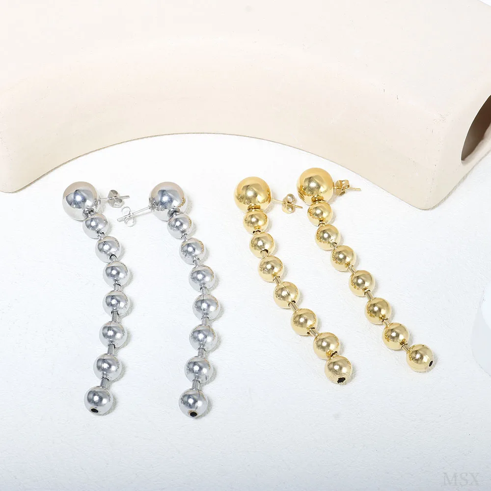 JINHUI Metal Stainless Steel Round Balls Tassel Earring for Women Beads Geometric Waterproof Dangle Drop Charm Jewelry Accessory
