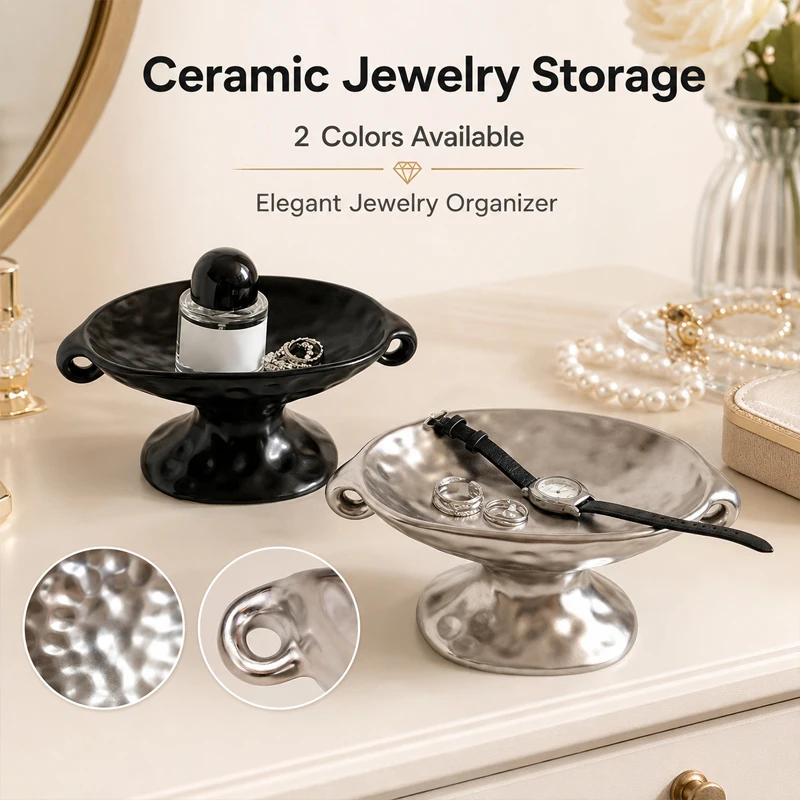Dual Ear Ceramic Storage Tray Aromatherapy Jewelry Holder Soap Box Bathroom Organizer High End Decorative Ornament