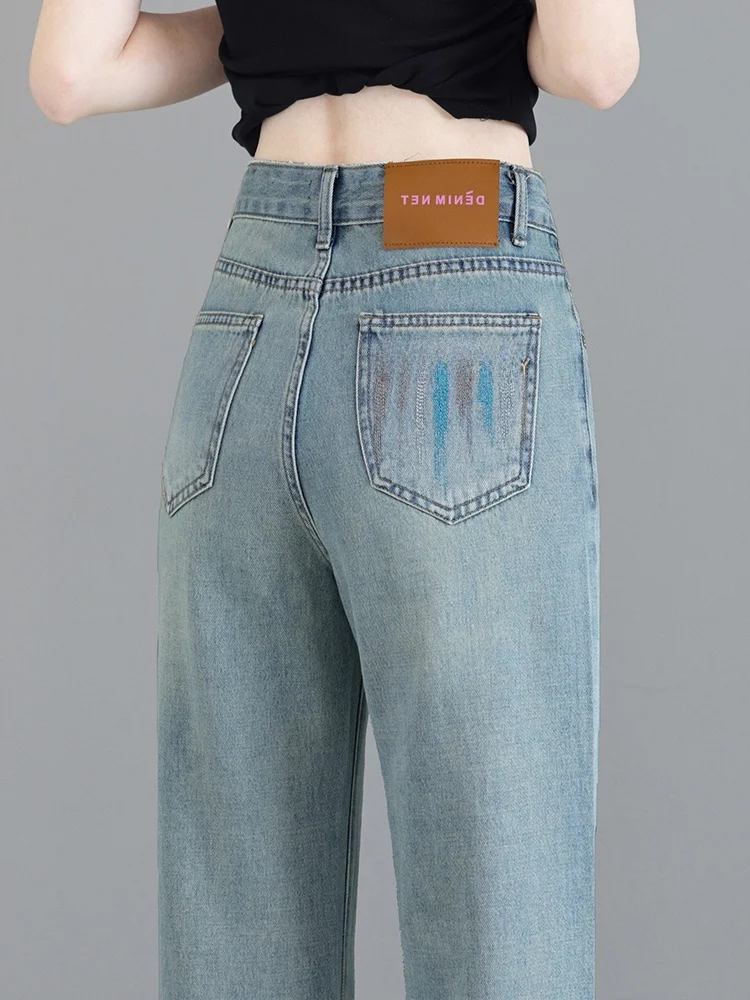 

Light Wash Straight Leg Jeans Women's Summer Thin High Waist Slimming Narrow Wide Leg Pants Casual Cotton Polyester Spandex
