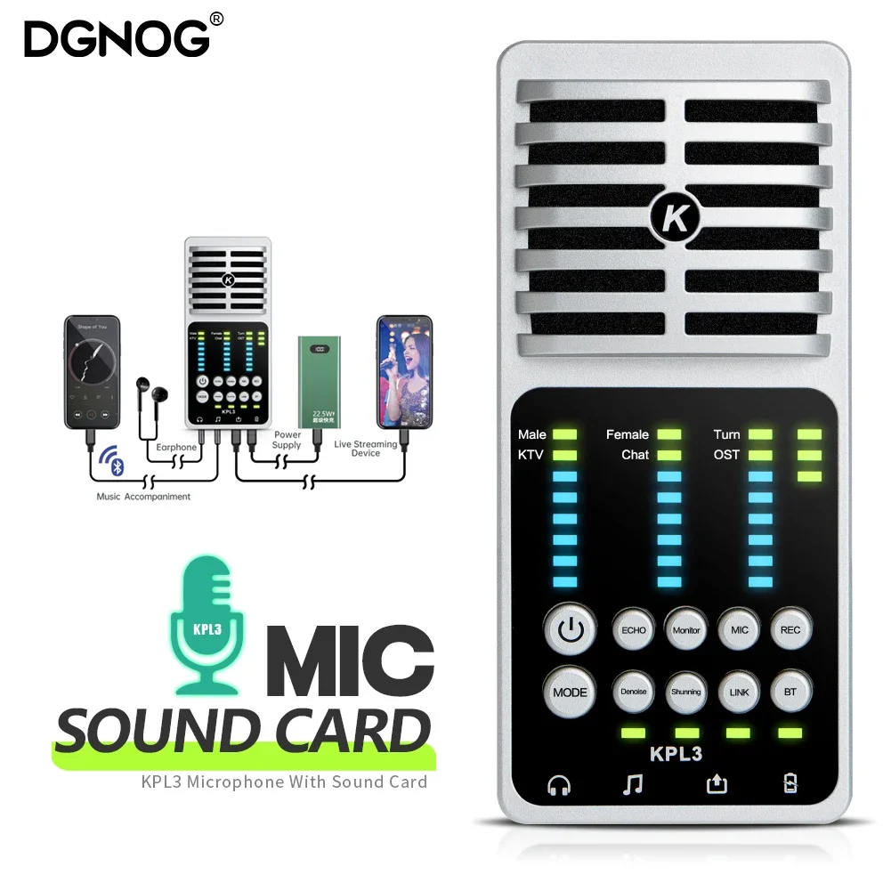 USB Audio Interface Sound Card With Condenser Microphone Live Broadcast Phone/PC Recording Guitar Sound Card For Studio Singing