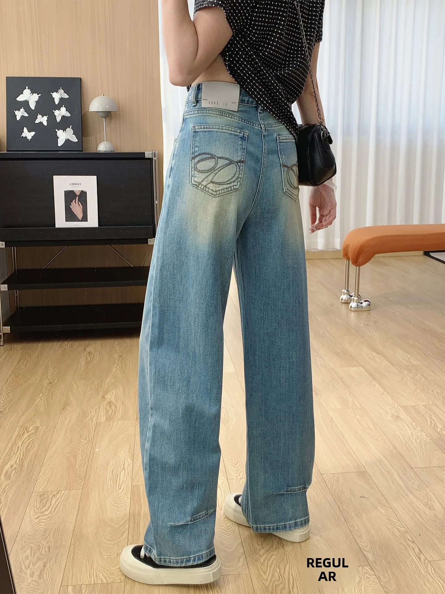 

High Waist Wide Leg Jeans Women's Loose Fit Cotton Denim Spring Summer Washed Bend Knife Jeans Slimming Pants