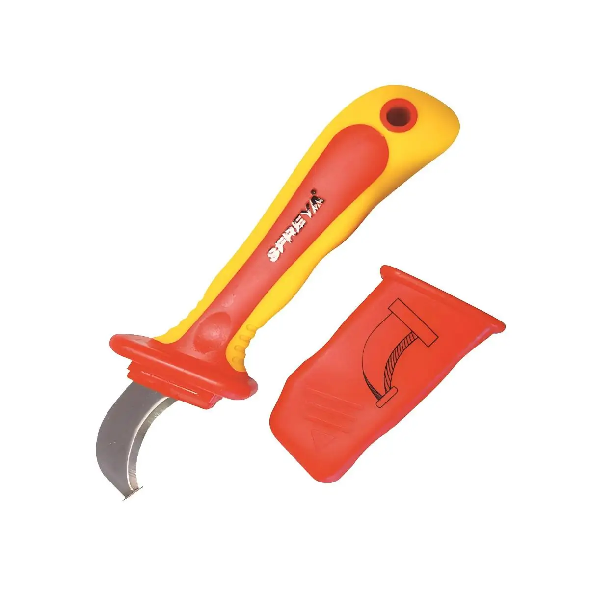 SFREYA S617B Insulated Sickle Cable Knife, Hook Cable Knife 210mm VDE 1000V high insulation resistance, non-slip for Electrician
