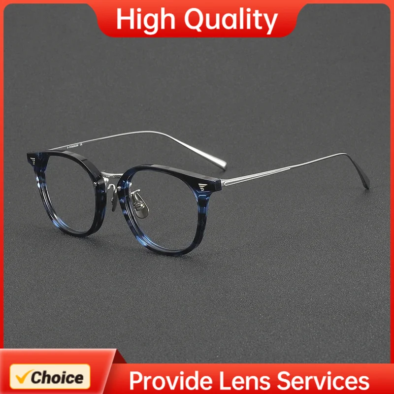 Fashion Pure Titanium Handmade Acetate Combine Eyeglasses Frame Niche Design Retro Glasses for Women Men Artistic Custom Lenses