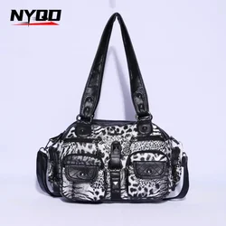 Ladies Handbags Vintage Fashion Tote Bag Women Punk Biker Satchel Top-handle Shoulder Crossbody Bag Multi-pockets Dumpling Pack