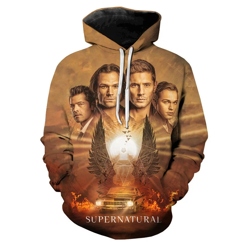 Série de TV Supernatural masculina e feminina com capuz, moletons 3D estampados, Hoodies extragrandes Harajuku, casaco casual, moda infantil